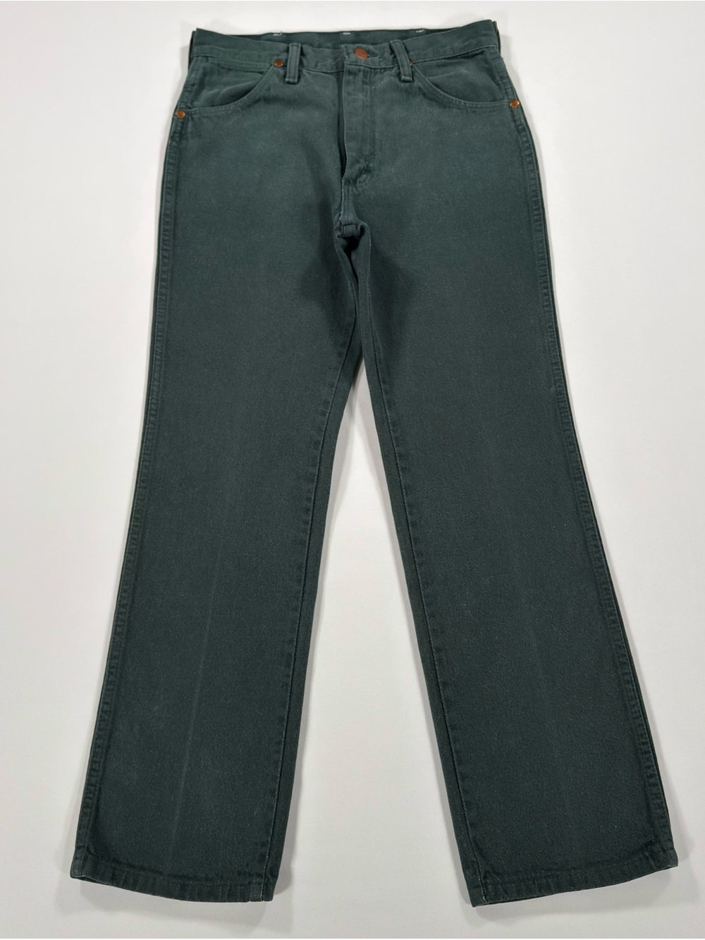 Vintage Wrangler 936WSP Jeans Green Made in USA Cowboy Cut 30x30 (Fits 29x28)
